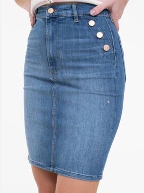 Guess Blue Denim Pencil Skirt with Gold Button Accents
